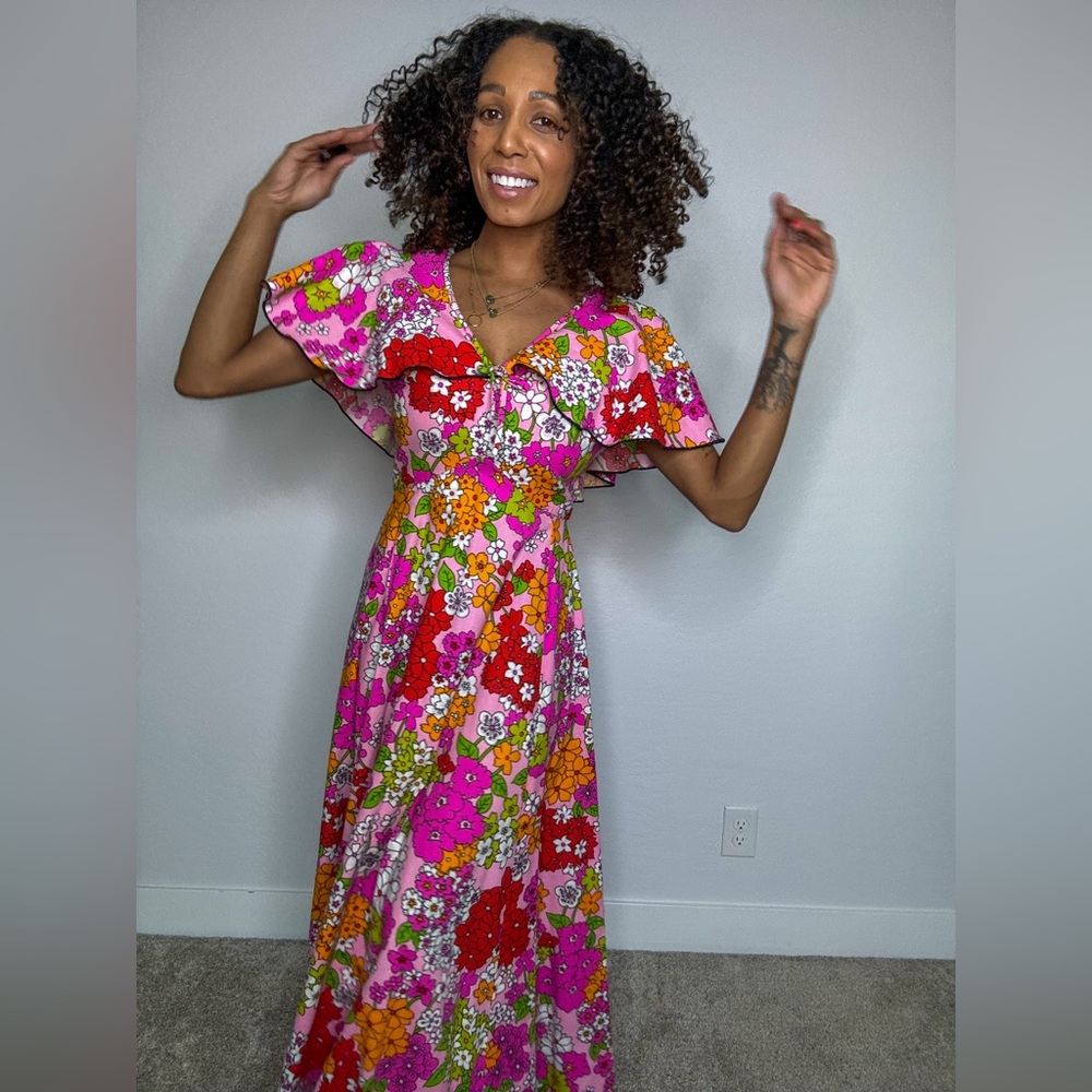 70's Vintage Neon Paisley Party Dress - Picture 2 of 14